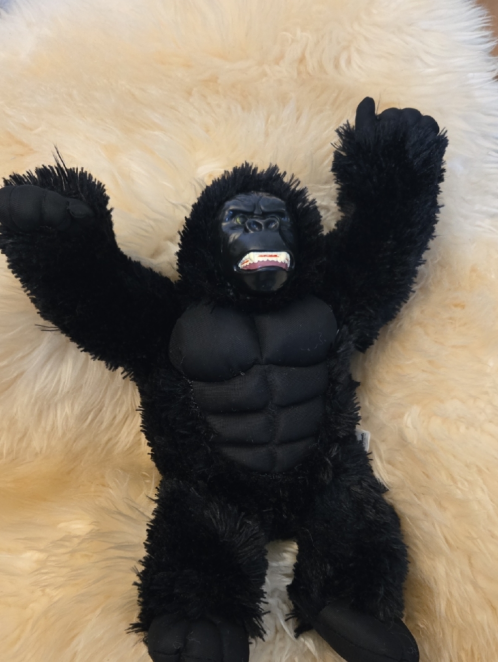 King Kong Gorilla Plush Toy w/ Plastic Face,  Muscle Chest Poseable Arms